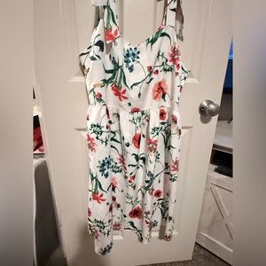 SHEIN White Floral Tie-Shoulder Sundress with Pink & Green Print
